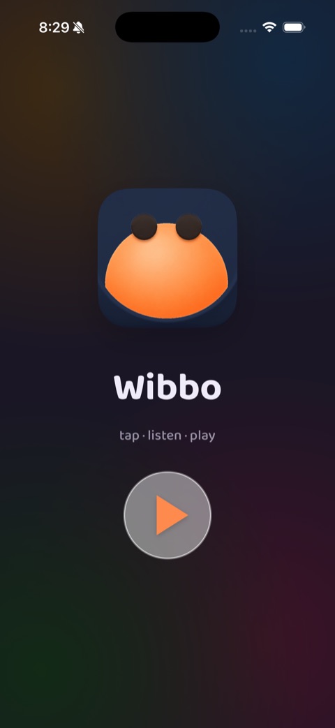 Wibbo home screen, dark theme